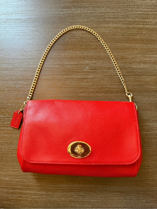 Coach Handbags - Coach Red Leather Shoulder Bag with Gold Chain